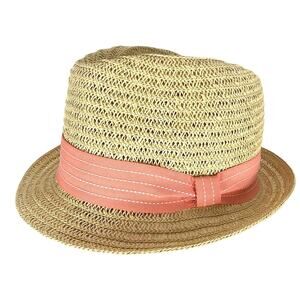 Scala Pronto Women's Straw Fedora Beach Hat with Pink Ribbon OSFA NWOT